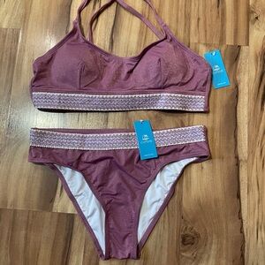 NWT Cupshe Purple Shimmer Bikini with Crochet Waistband- Boho M/L